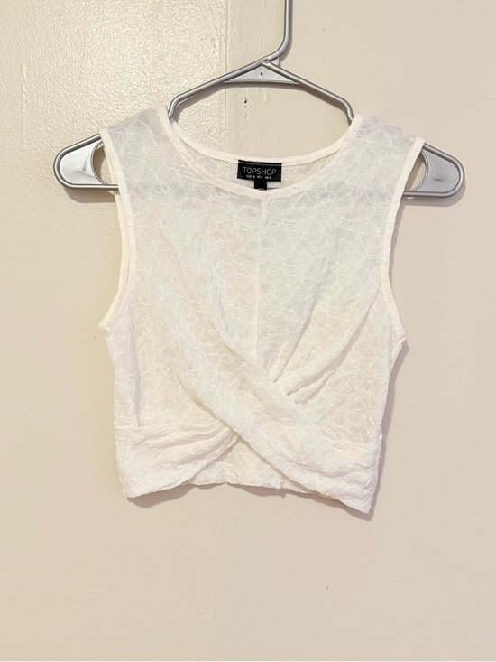 Topshop Tops - Topshop White Lace Twist-Front Crop Top